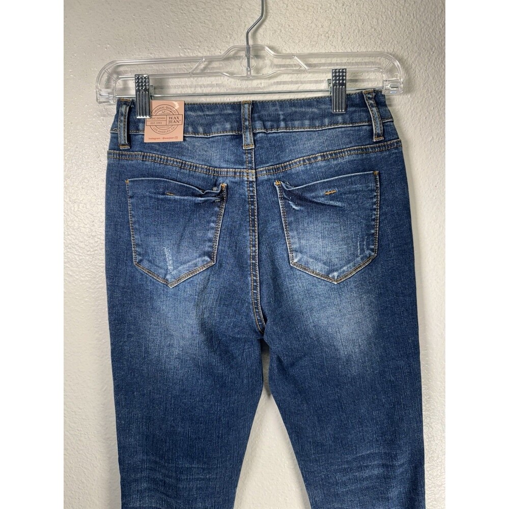 Wax Jean High Rise Denim Skinny Jeans Dark Blue Wash Ripped Distressed Sz 1/25 - Picture 10 of 16